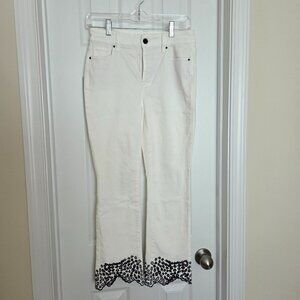 White House Black Market White Boot Cut Cropped Jeans with Black Accents, Size 0